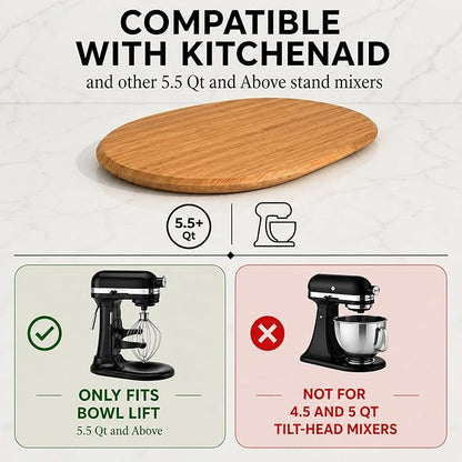 Ibyx Premium Bamboo Mixer Slider for KitchenAid 5-8 Qt Bowl Lift Stand Mixer - Food-Grade Appliance Slider Mat for Kitchen Countertop Storage Accessories (Natural)