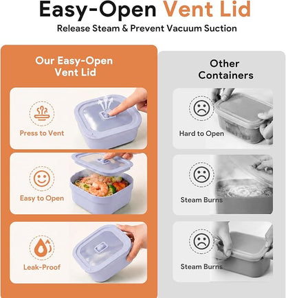 3 Pack Food Storage Containers with Easy-Open Vent Lids, Leak Resistant BPA-Free Meal Prep Containers, Microwave Freezer Dishwasher Safe, Stackable Food Containers,Purple,17oz 34oz 51oz