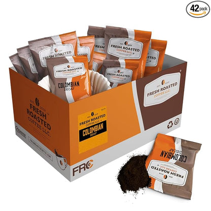 Fresh Roasted Coffee, 100% Colombian EA Natural Decaf Drip Ground Fractional Packs, Medium Roast, Kosher, 1.75 oz, 42 Count