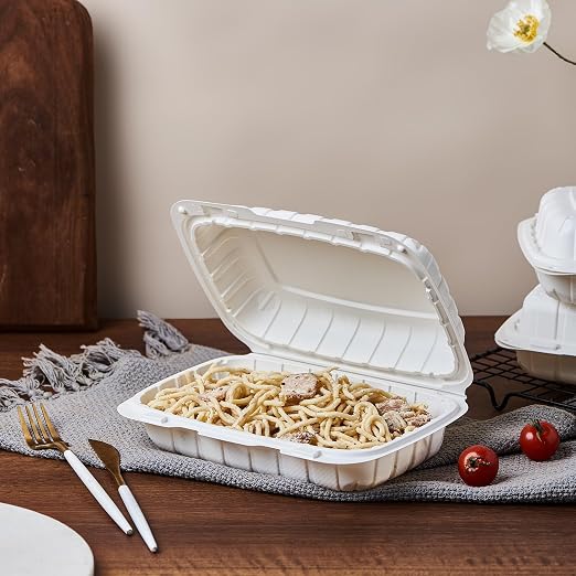 FULING 9X6 1-Compartment 50-Pack Plastic Clamshell Food To Go Box Containers Carryout For Sandwich Salad Heavy Duty Disposable Hinged With Secure Snap Lid