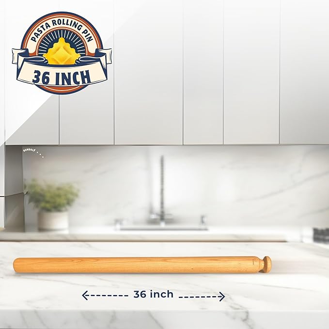 Mattarello Pasta Rolling Pin – Handmade Italian Tool for Authentic Pasta Making – The Original Design Beech Wood – Extra Long (36 inch)