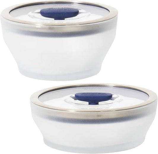 Anyday 4-Pc Microwave Cookware & Glass Food Storage Set with Glass Lids | Medium Plastic-Free Containers | Stackable Steamer with Vented Lid for Microwave-Safe Reheating & Steaming Vegetables, Rice