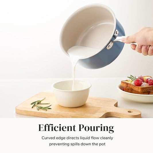 Redchef Nonstick Ceramic Sauce Pan with Lid, 1.8QT Small Cooking Pot with Stay-Cool Handle, Kitchen Non Toxic Soup Pot, PTFE & PFOA Free, Oven & Dishwasher Safe, Compatible with All Stovetops-Blue