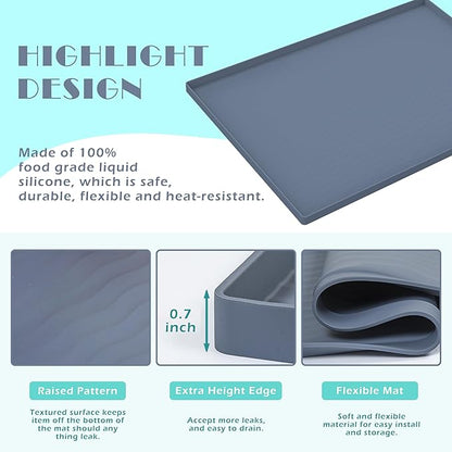 URMONA Waterproof Silicone Under Sink Mat 37'' x 22'' Shelf Liner for Kitchen and Bathroom, Cabinet and Counter Protector, Storage and Organizers, Litter Mat, Pet Cat Puppy Essentials(Navy)