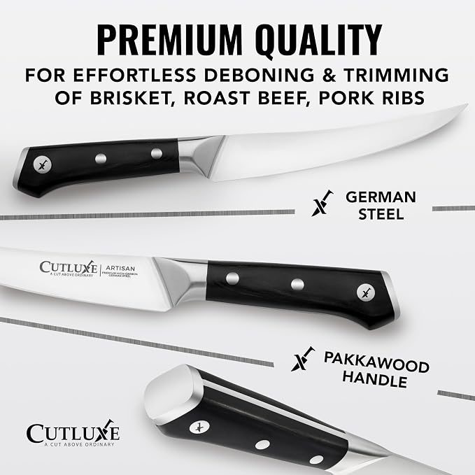 Cutluxe Curved Boning Knife – 6" Boning Knife for Meat Cutting, Filleting – High Carbon German Steel, Full Tang & Ergonomic Handle Design – Artisan Series