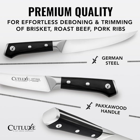 Cutluxe Curved Boning Knife – 6" Boning Knife for Meat Cutting, Filleting – High Carbon German Steel, Full Tang & Ergonomic Handle Design – Artisan Series