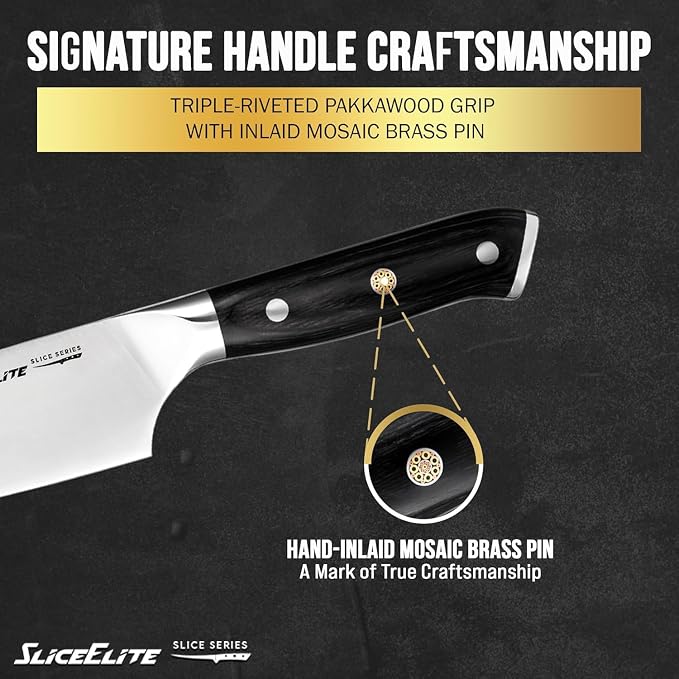SliceElite Slice Series 8 Inch Chef Knife High Carbon German Steel Blade Pakkawood Handle with Polymer Blade Guard Professional Sharp Kitchen Knife for Meat Cutting Vegetable BBQ Cooking Chopping