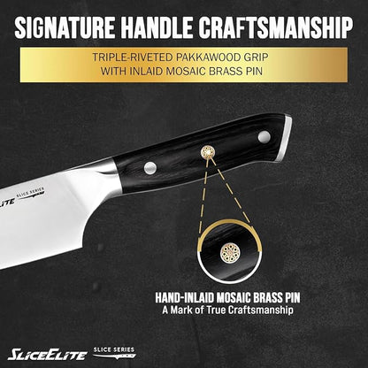 SliceElite Slice Series 8 Inch Chef Knife High Carbon German Steel Blade Pakkawood Handle with Polymer Blade Guard Professional Sharp Kitchen Knife for Meat Cutting Vegetable BBQ Cooking Chopping