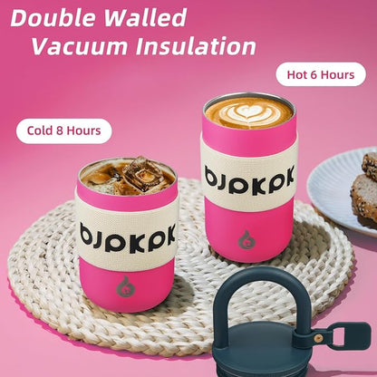 BJPKPK 13oz Insulated Tumbler With Lid And Handle Stainless Steel Travel Mug Loop Coffee Tumbler Cups