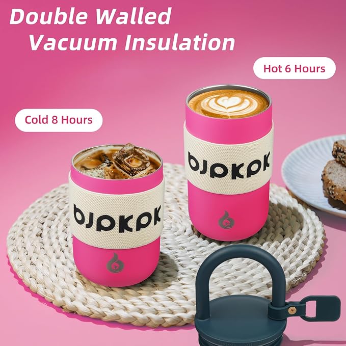 BJPKPK 10oz Insulated Tumbler With Lid And Handle Stainless Steel Travel Mug Loop Coffee Tumbler Cups