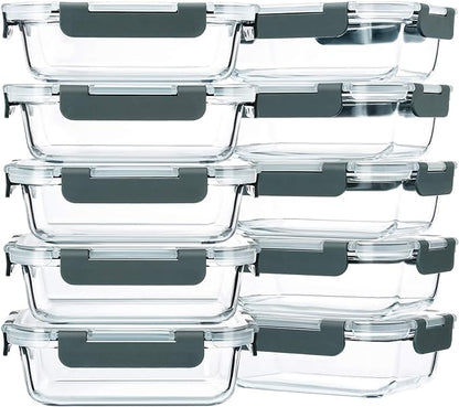 M MCIRCO 10-Pack,22 Oz Glass Meal Prep Containers,Glass Food Storage Containers with lids,Lunch Containers,Microwave, Oven, Freezer and Dishwasher (Gray)