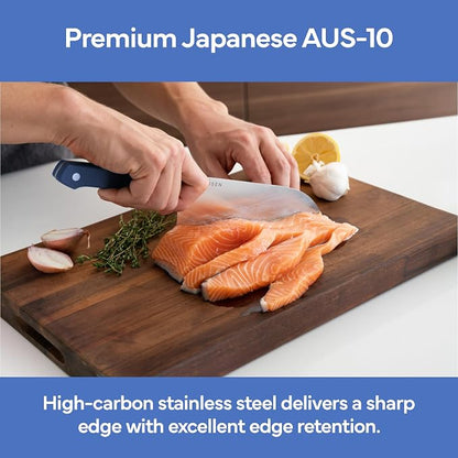 Misen Japanese Santoku Chef Knife - 8 Inch High Carbon Stainless Steel - Classic Japanese Knife Design for Cutting, Slicing, and Chopping - Razor Sharp Japanese Style Kitchen Knife, Blue