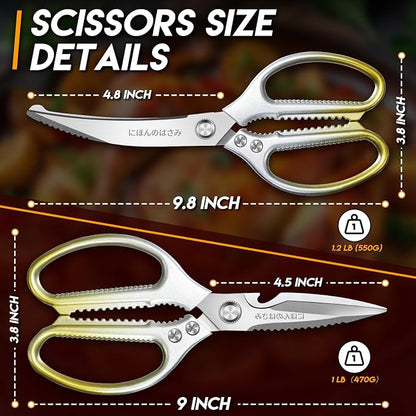 TIJERAS Kitchen Scissors Set Gold - Stainless Steel Kitchen Shears, Sharp Meat Scissors, Heavy Duty Poultry Shears, Japanese Cooking Scissor for Food, Chicken, and Turkey, Gifts for Women Men