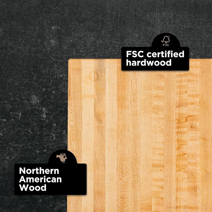 WoodForChef Hardwood Butcher Block with Feet - Hard Maple Edge Grain Cutting Board with Dual Pairs of Wooden and Rubber Legs - Elevated Chopping Board for Precision Cutting - 12x12x1.5 inches (Square)