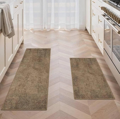 GENIMO Kitchen Mats for Floor 2PCS, Washable Absorbent Runner Rugs for Kitchen, 17.3"x47"+17.3"x30", Cushioned Non Slip Kitchen Rugs for Kitchen Floor,Standing Mat Rug for Home, Sink, Laundry, Jute