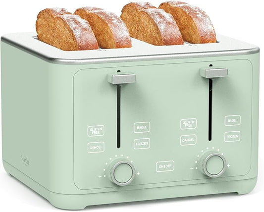 Martha Stewart 4 Slice Toaster, 10 Shade Settings with Defrost, Cancel, Bagel & Gluten-Free, Extra-Wide Self-Centering Slots for Waffles, Artisan Bread, Removable Crumb Tray, Cord Wrap,1800W, Honeydew