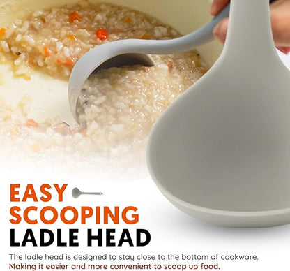 Platinum Silicone Cooking Ladle for Baking, Scraping & Mixing, 100% Food Grade Colorful Silicone Kitchen & Serving Utensils, Heat Resistant, Non-Stick Cookware - 8.6 inch Warm Gray
