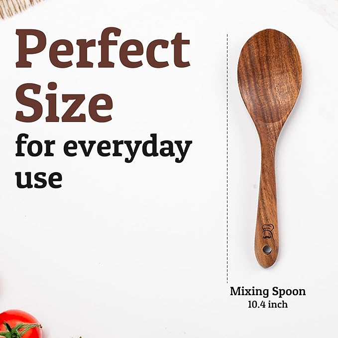PriorityChef Premium Teak Wooden Spoon for Cooking - Wood Kitchen Utensil - Best Wooden Spoons for Cooking, Mixing, Baking and Serving - Large Wood Spoon for Nonstick Cookware