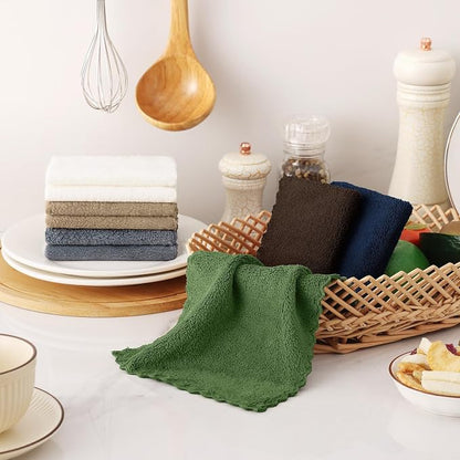Kitinjoy 24 Pack Kitchen Dish Cloths, Super Soft and Absorbent Coral Velvet Dish Towels (7 x 9 Inches, White/Tan/Grey/Navy Blue/Brown/Grass Green)