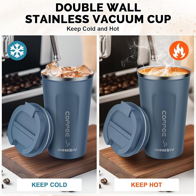 MOMSIV 17oz Travel Mug, Insulated Coffee Cup with Leakproof Lid, Vacuum Stainless Steel Double Walled Reusable Tumbler for Hot and Cold Water Coffee and Tea In Travel and Car