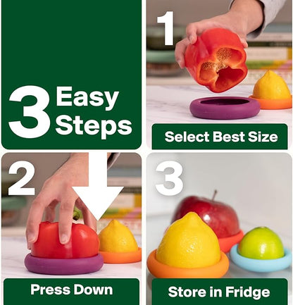 Food Huggers 5pc Reusable Silicone Food Savers | BPA Free | Plastic Free Food Storage | Dishwasher Safe | Fruit & Vegetable Produce Storage for Onion, Tomato, Lemon, Banana & Cans | Round, Terracotta