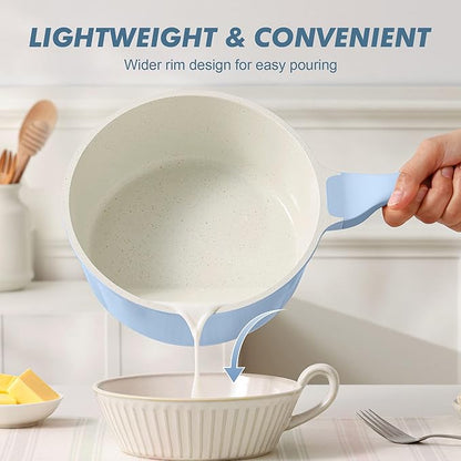 SENSARTE Ceramic Nonstick Saucepan with Lid 2.0 Quarts, Small Cooking Pot with Stay Cool Handle, Induction Compatible, Ceramic Coating, Free of Intentionally Added PTFE/PFOA/PFAS, Glacier Blue