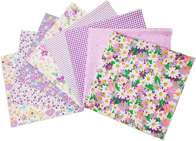 8 pcs/lot Fabric Bundles Top Cotton 19.69" x 19.69" (50cm x 50cm) Quilt, Pre-Cut Squares Sheets for Patchwork Sewing Quilting Crafting, Purple Floral.