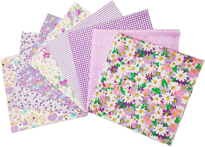 8 pcs/lot Fabric Bundles Top Cotton 19.69" x 19.69" (50cm x 50cm) Quilt, Pre-Cut Squares Sheets for Patchwork Sewing Quilting Crafting, Purple Floral.