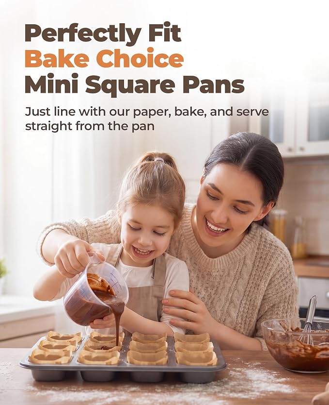 Bake Choice Square Brownie Pan with Dividers, Non Stick Carbon Steel Baking Tray, All Edges Brownie Bite Pan, 1 Pack 12 Cavity, for Individual Brownies, Cupcakes, Muffins, Cookies, Bread