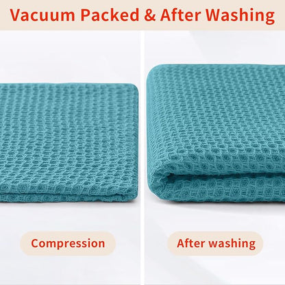 Homaxy 100% Cotton Waffle Weave Kitchen Dish Cloths, Ultra Soft Absorbent Quick Drying Dish Towels, 12 x 12 Inches, 18-Pack, Lake Blue
