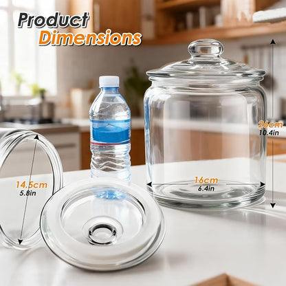 Masthome 1 Gallon Glass Cookie Jar with Airtight Lid, Large Clear Glass Storage Canister, Wide Mouth Food Storage Container for Pantry, Kitchen, Flour, Sugar, Pasta, Cookies, Candy, Dog Treats