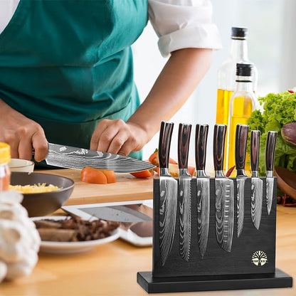 7-Piece Kitchen Knife Set with Magnetic Block - High Carbon Stainless Steel, Hand-Forged, Dishwasher Safe - Professional Knives Set with Block, Versatile Knife Sets for Kitchen