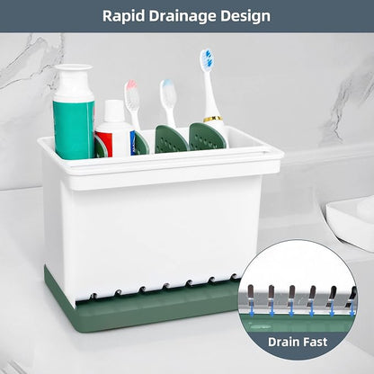 JOMOLA Kitchen Sink Organizer Dish Brush Sponge Holder Caddy Toothbrush Holders for Bathrooms Sinkware Kitchen Utensil Holder Sink Caddy Organizer with 4 Separate Dividers Removable Drain Tray (Green)