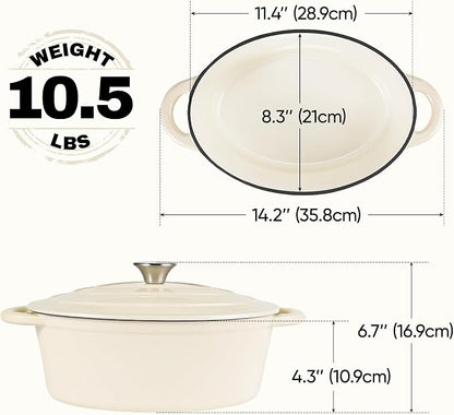 Oval Dutch Oven for Bread Baking, 4.5 Quart Non Stick Enameled Cast Iron Dutch Oven Pot with Lid, Oven Safe Oval Casserole with Lid up to 500°F for Baking, Braising, Stews, Roasting (Beige)