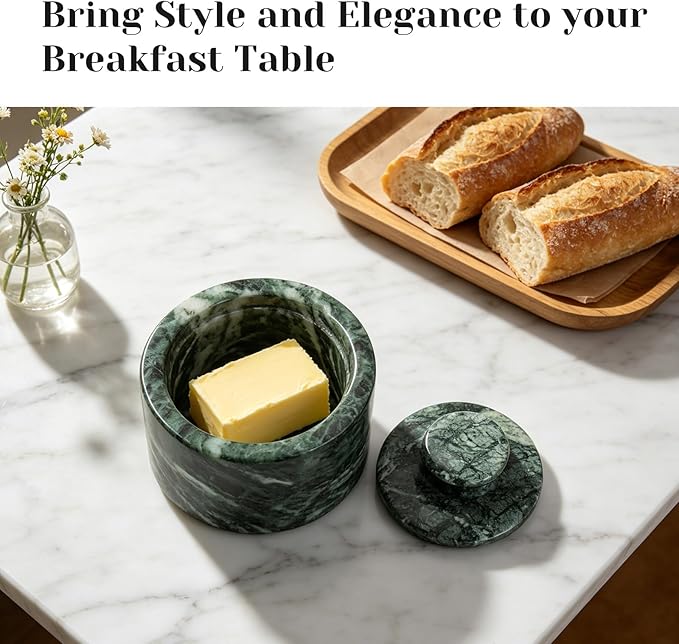 Koville Green Marble Salt Cellar with Lid 3.5", Stone Pepper Container & Spice Jars for Kitchen, Marble Salt and Pepper Holder, Stone Storage Box for Kitchen Counter, Spice Jar (Verde Alpi Green)