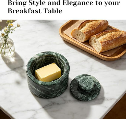 Koville Green Marble Salt Cellar with Lid 3.5", Stone Pepper Container & Spice Jars for Kitchen, Marble Salt and Pepper Holder, Stone Storage Box for Kitchen Counter, Spice Jar (Verde Alpi Green)
