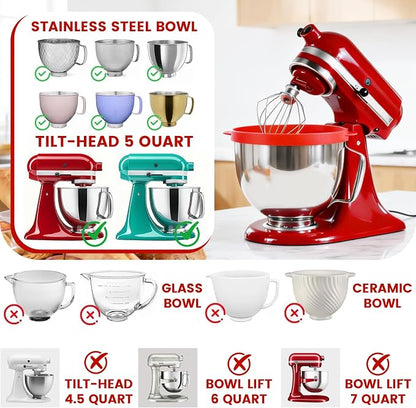 KITOART Silicone Liners for KitchenAid 5 Qt Tilt-Head Stand Mixers, Mixer Attachments & Accessories, Replacement Mixer Bowls - 3 Liners and 3 Lids Included (Not for Bowl-Lift Models)