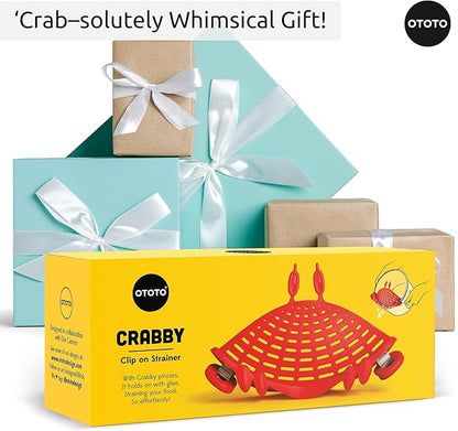 NEW Crabby Clip-On Strainer by OTOTO - Silicone and Stainless Steel Pasta Strainer, Funny Gifts, Cute Kitchen Accessories, Red Crab, Cool Kitchen Gadgets
