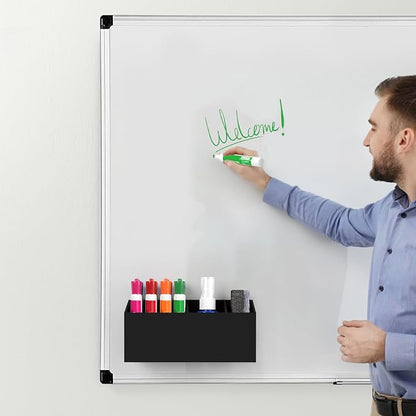 HBlife Magnetic Dry Erase Marker Holder for Whiteboard with 3 Compartments, Acrylic Wall Mount Magnet Pen Pencil Holder for Refrigerator, Locker Organizer Accessories for Classroom Office, Black