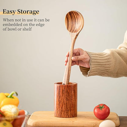Gudamaye Wooden Soup Ladles, Natural Teak Wooden Spoons, 13 inch Big Deep Ladle for Cooking, Wood Kitchen Utensils Set