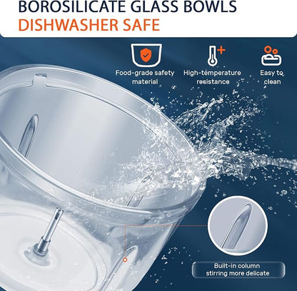 Bear Food Processor, Electric Food Chopper with 2 Glass Bowls (8 Cup+2.5 Cup), 400W Power Grinder with 2 Sets Stainless Steel Blades, 2 Speed for Meat, Vegetables, and Baby Food