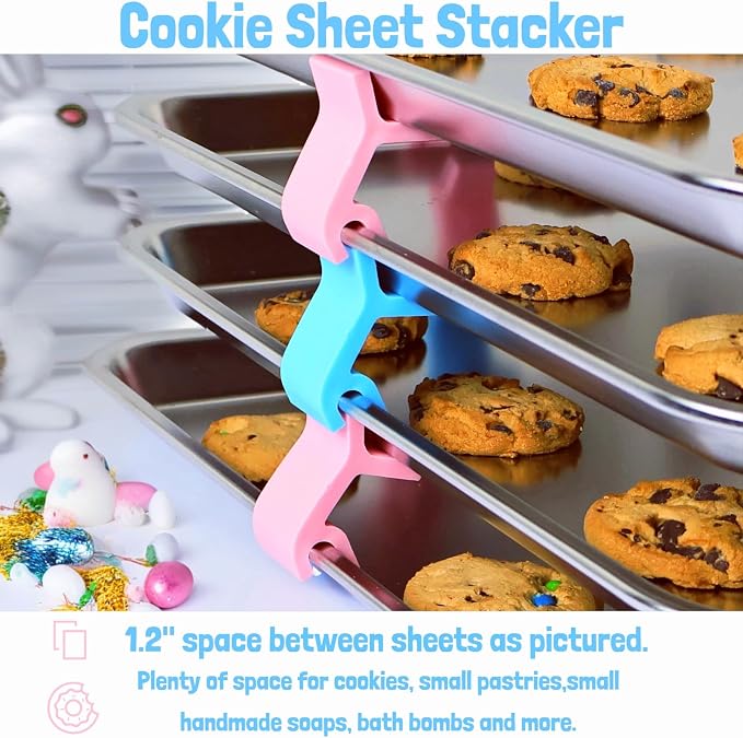 Baking Sheet Stacker, Pack of 16, Tray Stackers Stacking Holder Rack Kitchenwares Tray Stacker for Freeze Dryer Trays Kitchen Picnic BBQ (16, Pink + Blue)