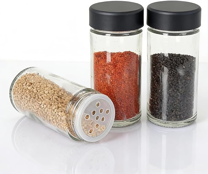 2 PCS 3 oz Clear Glass Spice Jars/Bottles,Black Plastic Lids Empty Round Spice Containers with Airtight Caps with Shaker Lids