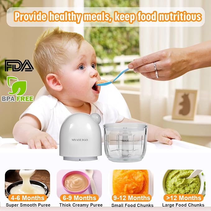 Baby Food Blender, Baby Food Maker & Food Processor, Medium, White | Borosilicate Glass, BPA-Free, Easy to Use & Clean, For Meat, Vegetables, Fruit, Homemade Purees, Baby Feeding Essentials
