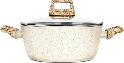 MICHELANGELO 4.3 Quart Nonstick Soup Pot with Lid, Non-Toxic Granite Coating, Induction Compatible, Non Stick Pot for Cooking with Stay-cool Handles, White