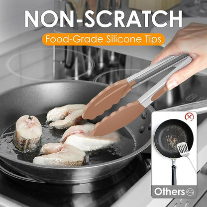 Hotec Silicone Kitchen Tongs for Cooking 9-Inch, Set of 3, Neutral | Serving Tongs with Silicone Tips, heat resistance 600°F, Durable Spring Locking Mechanism