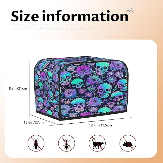 4 Slice Skull Psychedelic Purple Toaster Cover Waterproof Dust Fingerprint Bread Machine Cover Washable Kitchen Appliance Protector For Home Kitchen Bakeware Table Decor Women Gifts