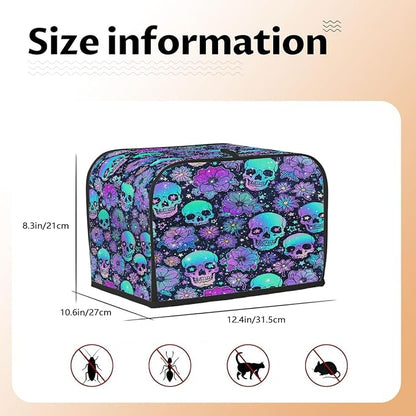 4 Slice Skull Psychedelic Purple Toaster Cover Waterproof Dust Fingerprint Bread Machine Cover Washable Kitchen Appliance Protector For Home Kitchen Bakeware Table Decor Women Gifts