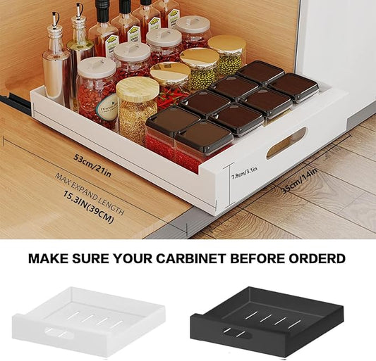 Pull Out Drawer for Cabinet 21in Deep,14" W x 21'' D x 3.1" H Carbon Steel Cabinet Drawers Slide Out, Pantry Storage Shelves with Nano Adhesive for Kitchen, Bathroom and Living Room