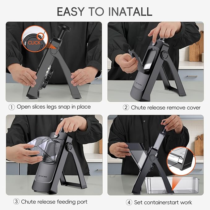 [7 in 1 ] Vegetable Slicer for Kitchen, Safe Mandoline Slicer, Adjustable Veggie Potato French Fry Cutter, Wider Tray & Stainless Steel Grater & Filter Basket & Lid & Cleaning Brush (Black Pro)